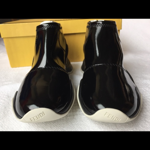 Fendi Ffluid Mid Top Glossy Sneakers Black Womens 9 US 39 EU New In Box Auth - Picture 5 of 13